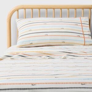 Hot Wheels Queen Cotton Sheet Set Cream Checkered Stripe Pillowfort New